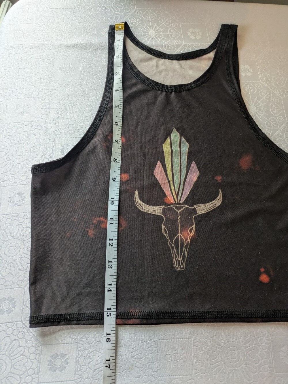 teeki Crop Muscle Festival XS T Shirt w Southwest Skull Graphic - Picture 4 of 6